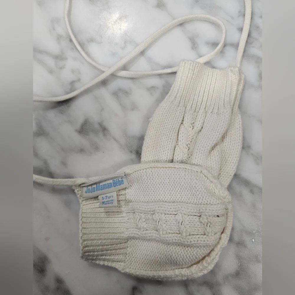 JoJo Maman Bébé Cream Cable Knit Pop-On Mittens 1-2 YRS